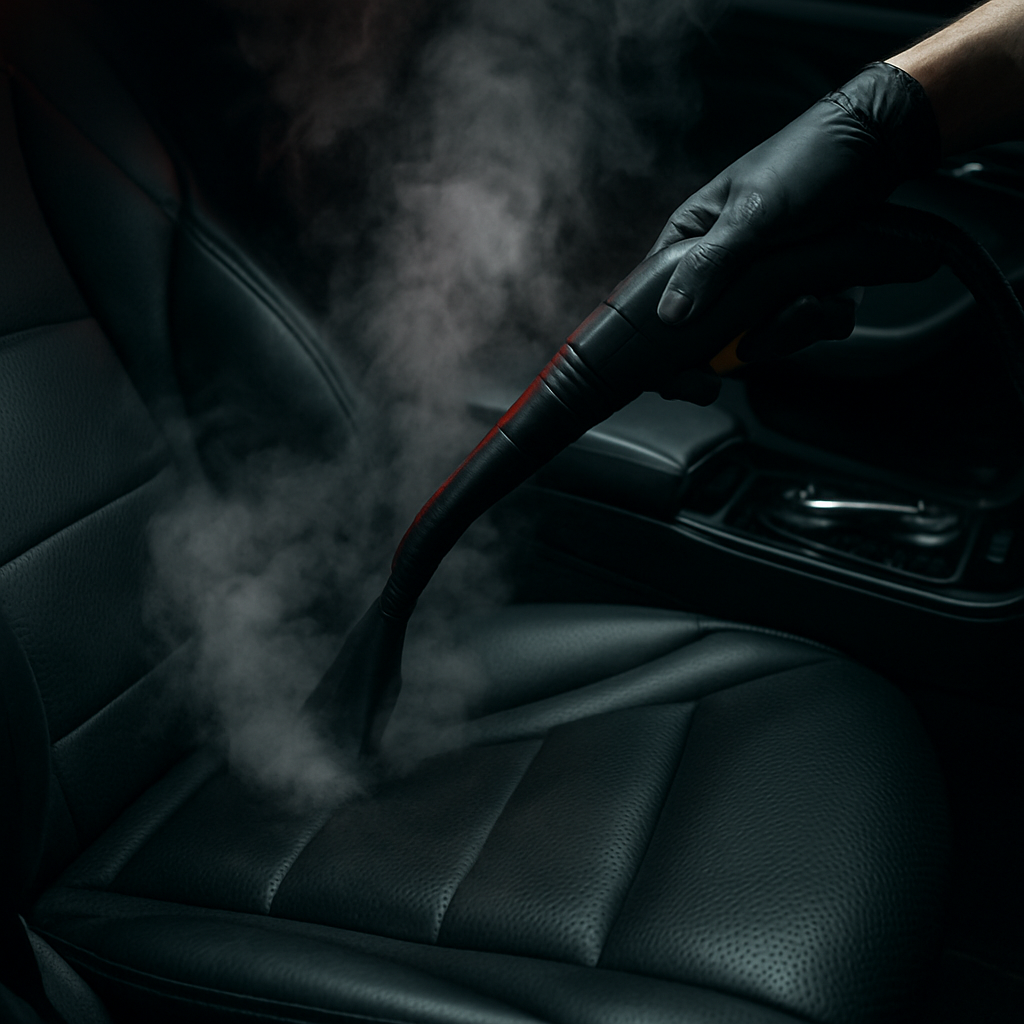 Detailer deep cleaning a car interior